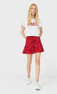 Stradivarius Юбка-Шорты Струящегося Кроя С Принтом Женская Коллекция Красный L