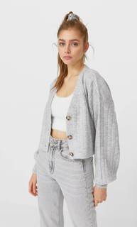 Stradivarius Укороченный Кардиган Женская Коллекция Пестро-Серый M