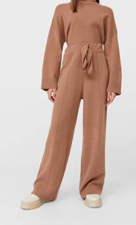 Stradivarius Трикотажные Брюки Прямого Кроя Женская Коллекция Бежевый S
