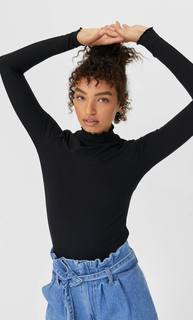 Stradivarius Топ Со Сборкой На Воротнике Женская Коллекция Черный Xs