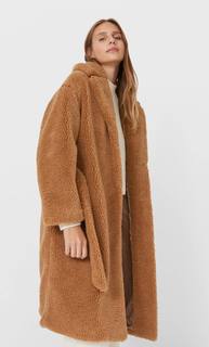Stradivarius Пальто Из Мягкой Ткани С Поясом Женская Коллекция Цвет Камня Xs