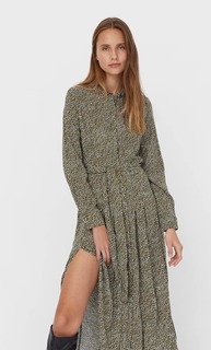 Stradivarius Платье Миди С Рубашечным Воротником Женская Коллекция Multicolor Xs