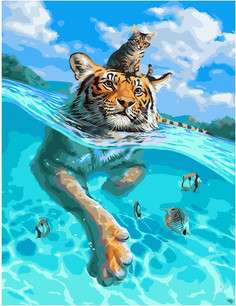 Картина по номерам Paintboy GX 30145 Путешествие кота и тигра 40*50