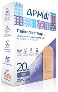 Лейкопластырь бактериц. АРМА 25х72мм полимерный телесный 20 шт.