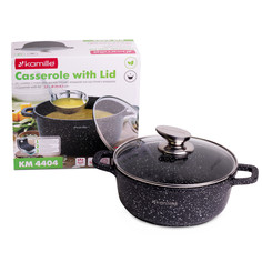 Кастрюля Kamille 20*8,5 см из литого алюминия с антипригарным покрытием "чёрный мрамор"