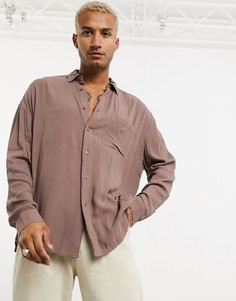 Темно-серая oversized-рубашка из жатой вискозы в стиле 90-х ASOS DESIGN-Коричневый