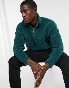 Зеленый плюшевый oversized-свитшот с короткой молнией ASOS DESIGN