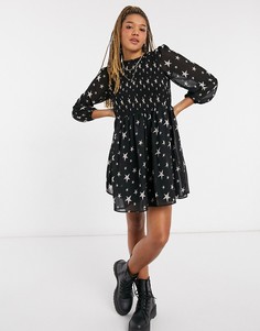 Свободное платье мини со сборками и звездным принтом ASOS DESIGN-Многоцветный
