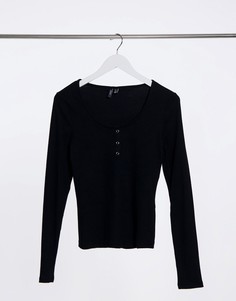 Черный топ в рубчик с овальным вырезом Vero Moda
