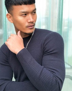 Темно-синий обтягивающий джемпер в рубчик ASOS DESIGN