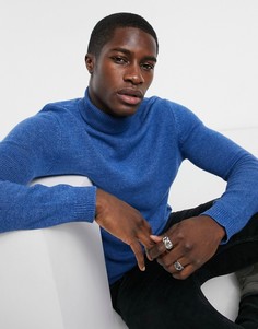 Водолазка из овечьей шерсти насыщенного синего цвета ASOS DESIGN-Голубой