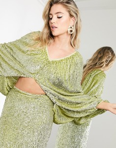Топ с пайетками и объемными рукавами ASOS EDITION-Зеленый