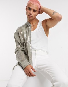 Рубашка в стиле oversized с пайетками ASOS DESIGN-Серебряный