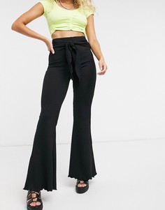 Черные расклешенные брюки в рубчик Bershka-Черный