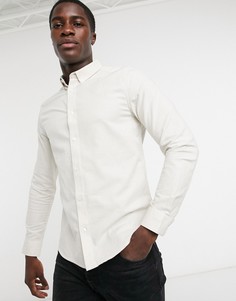Светло-бежевая приталенная оксфордская рубашка с длинными рукавами Burton Menswear-Светло-бежевый