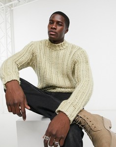 Бежевый массивный джемпер-водолазка с эффектом ручной вязки ASOS DESIGN