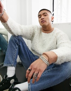 Кремовый вязаный джемпер с фактурой под овчину с круглым вырезом ASOS DESIGN