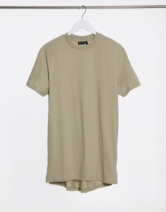 Длинная футболка цвета хаки с разрезами ASOS DESIGN-Бежевый