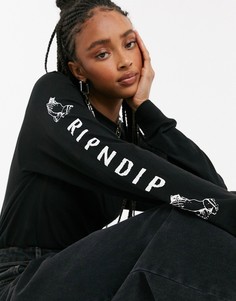 Черный лонгслив с котом Нермалом RIPNDIP
