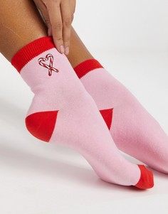 Розовые новогодние носки с вышивкой в форме леденцов ASOS DESIGN-Розовый