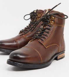 Коричневые кожаные ботинки для широкой стопы на шнуровке с подкладкой из искусственного меха Silver Street-Коричневый