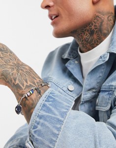Серебристый браслет с бусинами и английскими булавками ASOS DESIGN-Серебряный