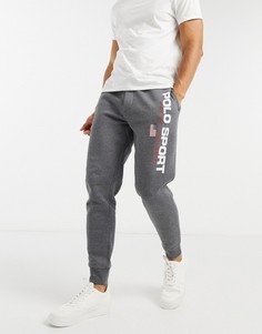 Темно-серые меланжевые спортивные брюки с манжетами на штанинах и логотипом Polo Ralph Lauren-Серый