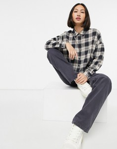 Темно-синяя укороченная рубашка в клетку с длинными рукавами ASOS DESIGN-Многоцветный