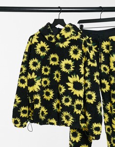 Oversized-худи из ворсового флиса с принтом подсолнечника Daisy Street (от комплекта)-Черный