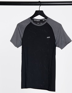 Обтягивающая спортивная футболка с контрастными рукавами реглан ASOS 4505-Черный