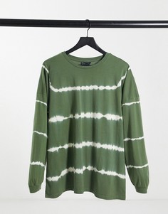 Oversized-лонгслив цвета хаки с принтом тай-дай в полоску ASOS DESIGN-Зеленый