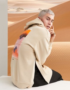 Oversized-худи с разрезами по бокам и принтом на спине ASOS DESIGN-Бежевый