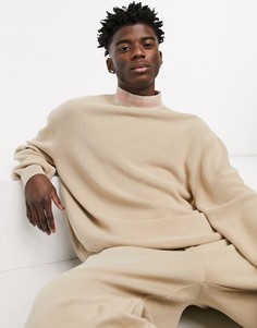 Oversized-джемпер в рубчик с надписью на воротнике ASOS Dark Future-Бежевый