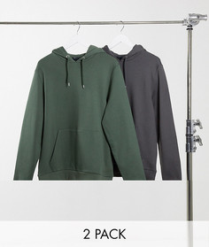 Комплект из двух худи зеленого и серого цвета из органического хлопка ASOS DESIGN-Многоцветный