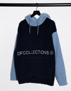 Oversized-худи из плюша в стиле колор блок ASOS Dark Future-Темно-синий