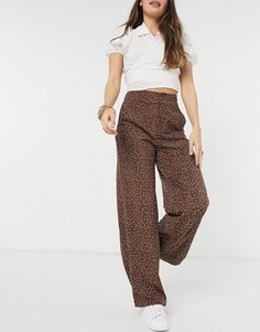 Коричневые брюки в мелкий горошек с широкими штанинами Fashion Union-Коричневый