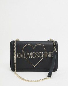 Черная сумка на плечо с ремешком-цепочкой и заклепками Love Moschino-Черный
