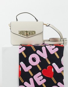 Кремовая сумка через плечо с верхней ручкой Love Moschino lock in love-Кремовый