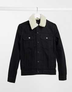 Черная джинсовая куртка со съемным воротником "борг" ASOS DESIGN-Черный