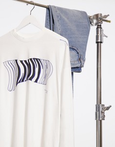 Белая oversized-футболка из органического хлопка с принтом в виде искаженного текста на груди ASOS DESIGN-Белый