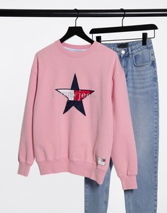 Розовый свитер с круглым вырезом и флагом Tommy Jeans