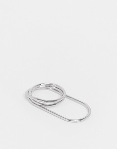 Минималистичное кольцо на два пальца серебристого цвета ASOS DESIGN-Серебристый