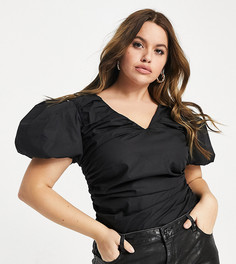 Черная поплиновая блузка с пышными рукавами Missguided Plus-Черный