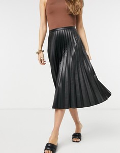 Черная плиссированная юбка миди из искусственной кожи Closet London-Черный