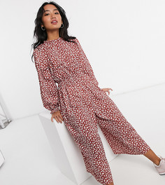 Комбинезон с цветочным принтом, длинными рукавами и высоким воротом ASOS DESIGN Petite-Многоцветный