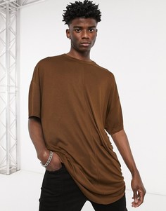 Коричневая длинная oversized-футболка из вискозы ASOS DESIGN-Коричневый