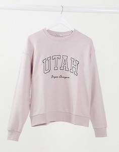 Розовый overized-свитшот с вышивкой «Utah» Stradivarius