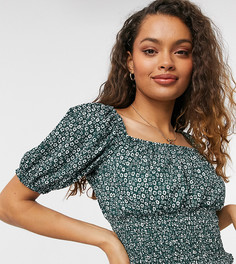 Зеленая блузка с цветочным принтом Miss Selfridge Petite-Зеленый