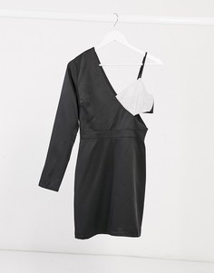 Черное облегающее платье на одно плечо Lola May-Черный
