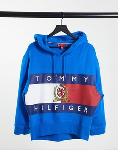 Худи синего цвета с эмблемой и логотипом-флагом Tommy Hilfiger Collections-Голубой